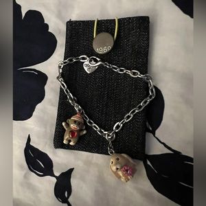 Gap 7 Inch Silver Tone Charm Bracelet with 2 Charms and Little Gap Bag